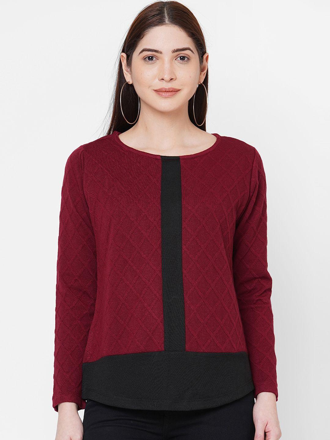 109f maroon & black colourblocked regular top