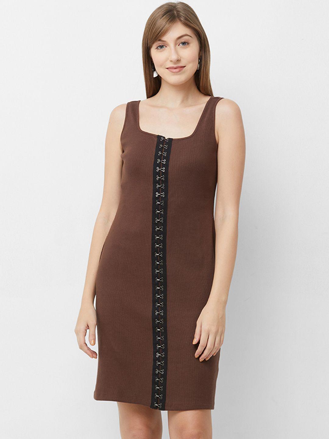 109f women brown solid sheath dress