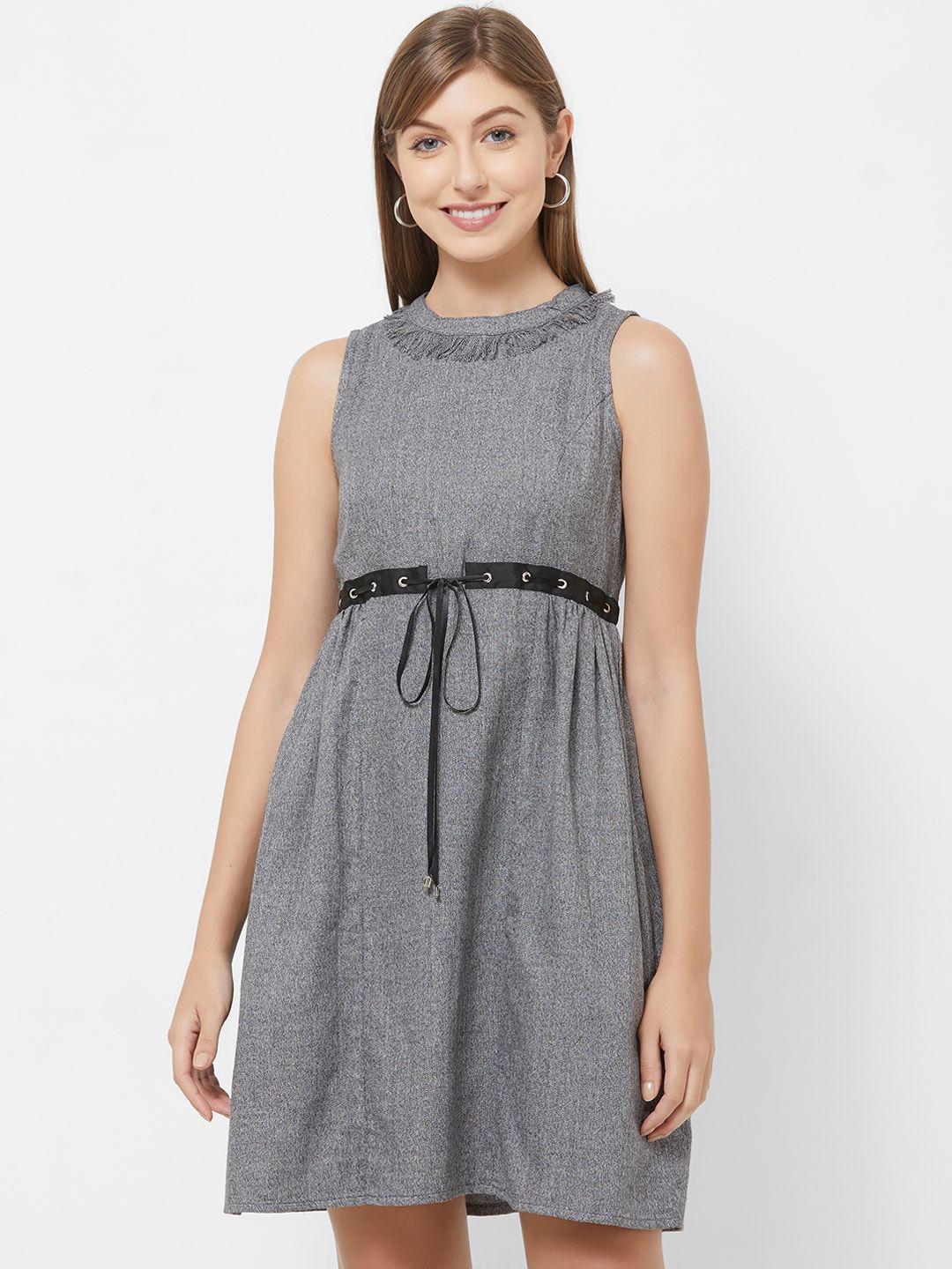 109f women grey printed fit and flare dress