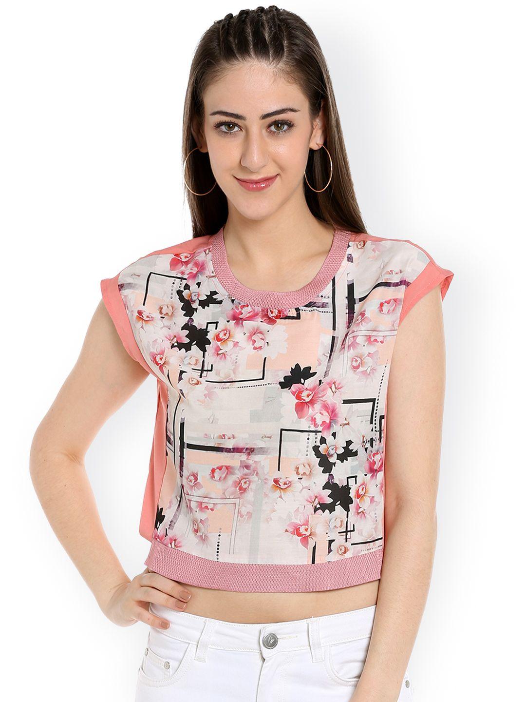 109f women peach printed crop top