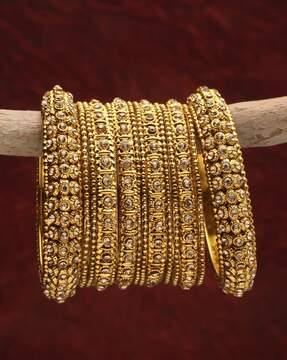 11063b_2.6_single set of 14 gold-plated stone-studded bangles