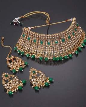 11281s kundan-studded necklace & earrings set with mangtikka