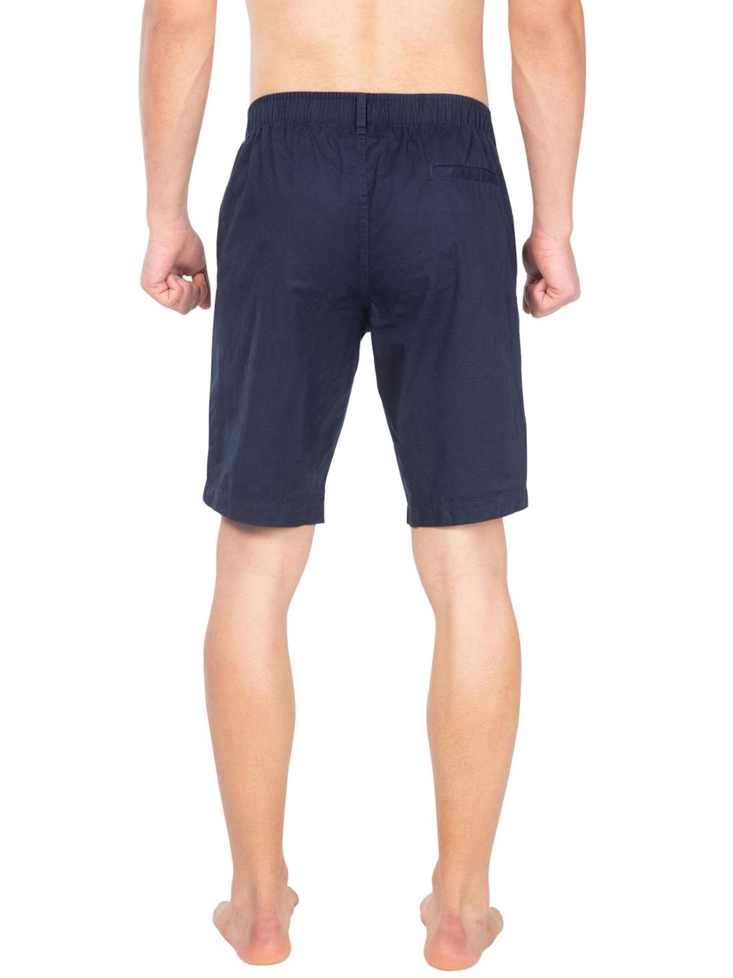1203 men mercerised cotton woven fabric straight fit shorts with side pockets - navy