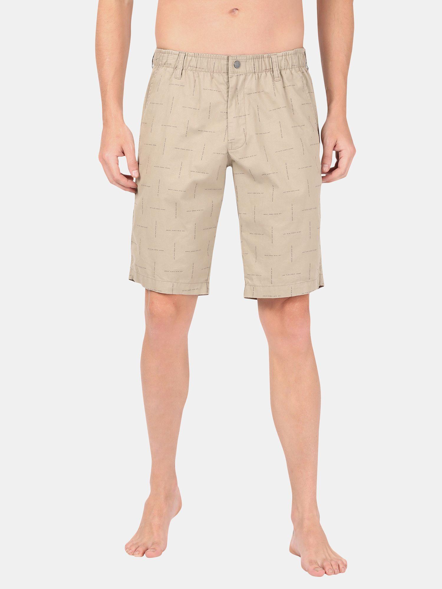 1206 men mercerised cotton woven fabric straight fit shorts with side pockets - khaki