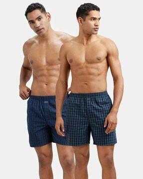 1223 super combed mercerized cotton woven checkered boxer shorts with side pocket