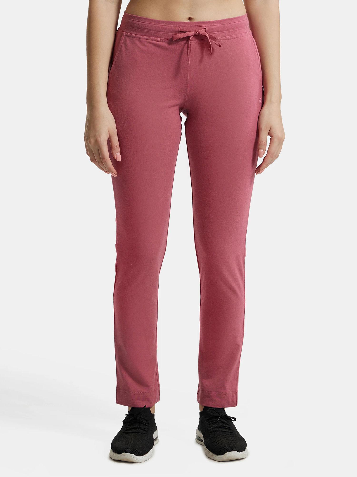 1301 women's cotton elastane trackpants with convenient side pockets - pink