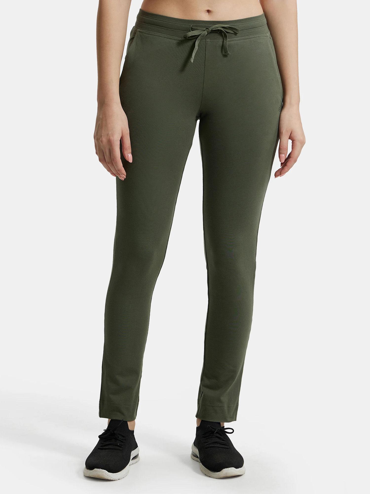 1301 women's cotton elastane trackpants with convenient side pockets green