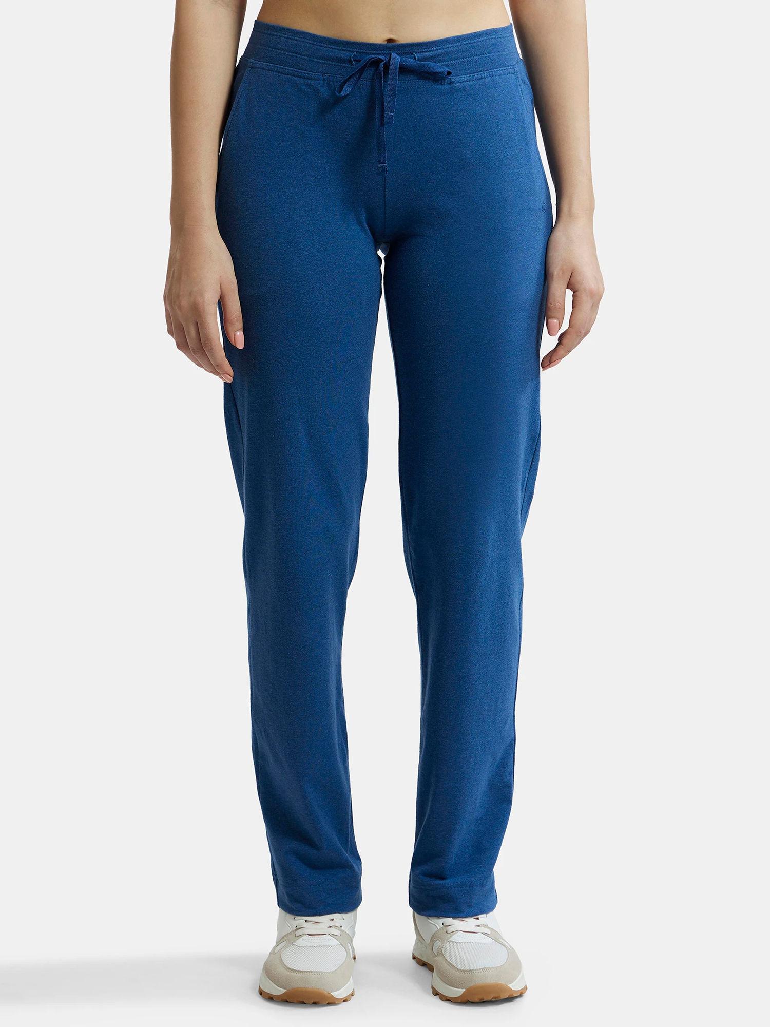 1302 women's cotton elastane trackpants with convenient side pockets blue