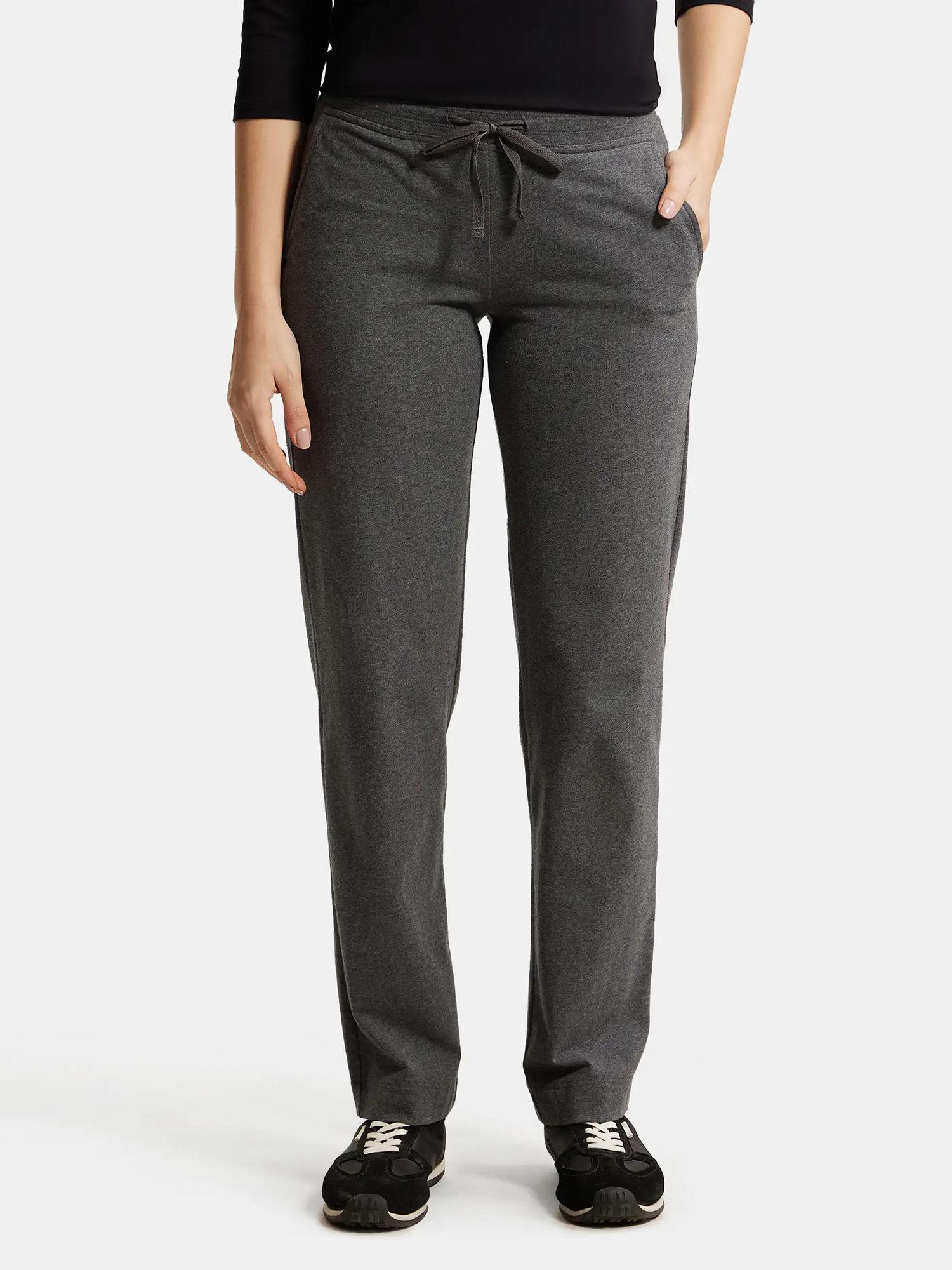 1302 women's cotton elastane trackpants with convenient side pockets grey