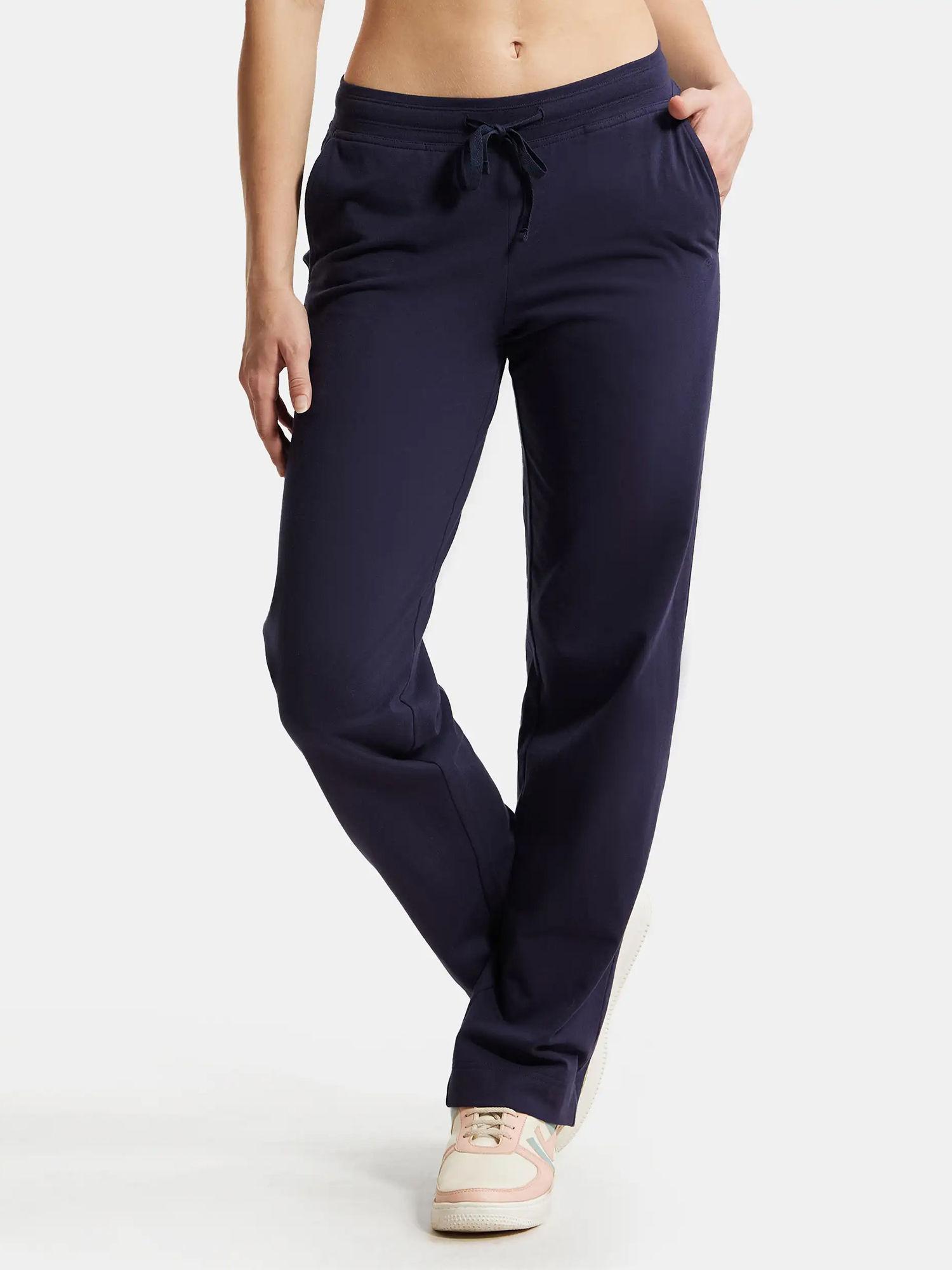 1302 women's cotton elastane trackpants with convenient side pockets navy blue