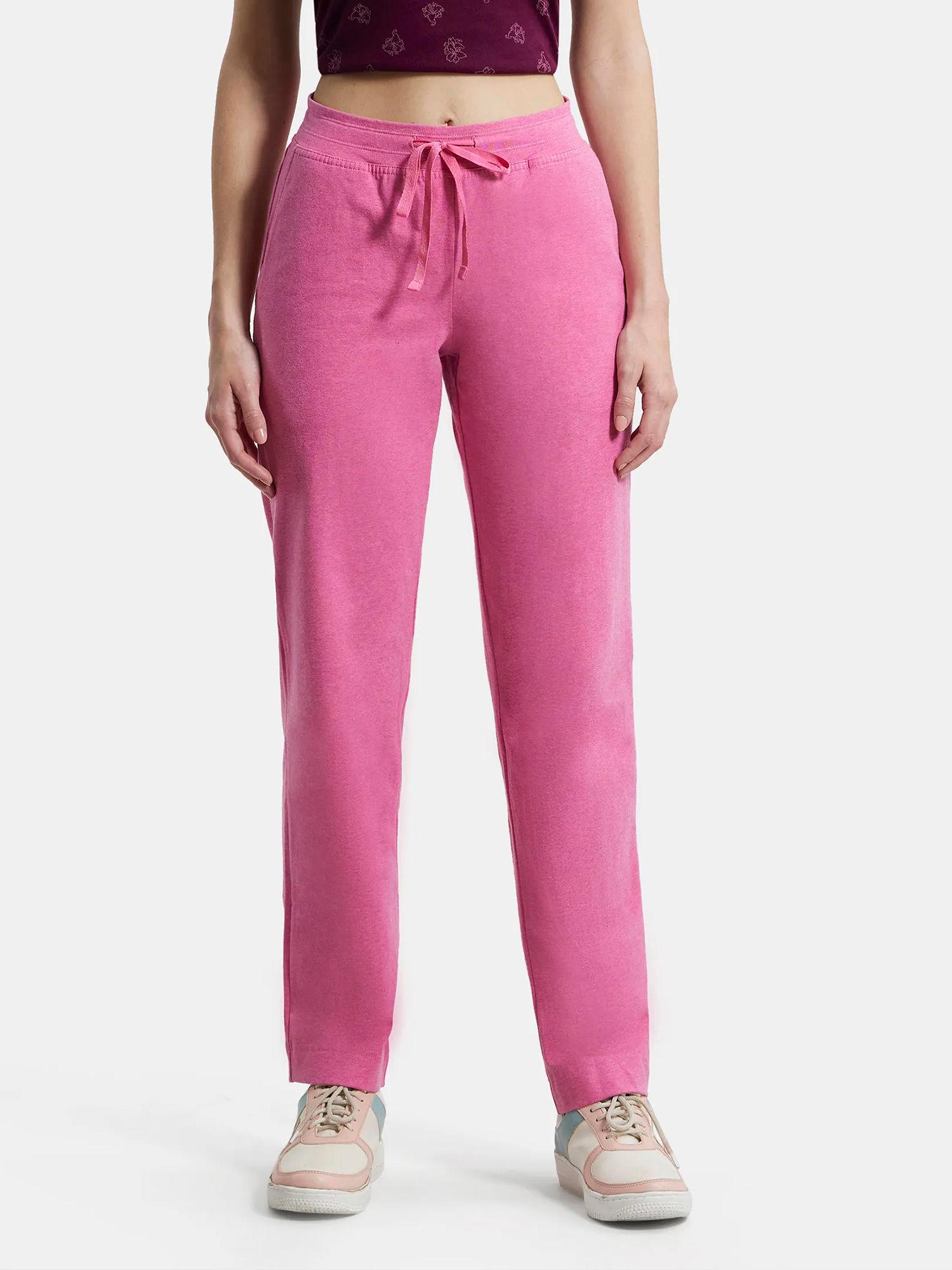 1302 women's cotton elastane trackpants with convenient side pockets pink