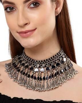 13148np oxidised silver-plated beaded necklace
