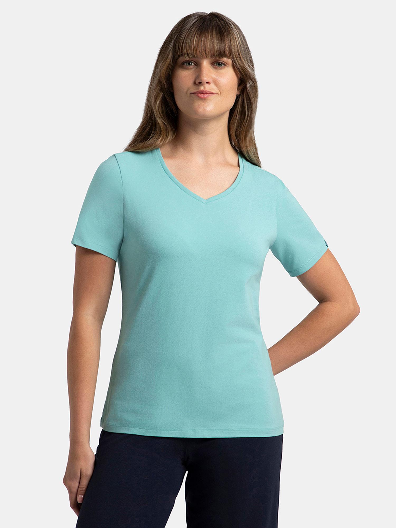 1359 women's cotton elastane v-neck t-shirt blue