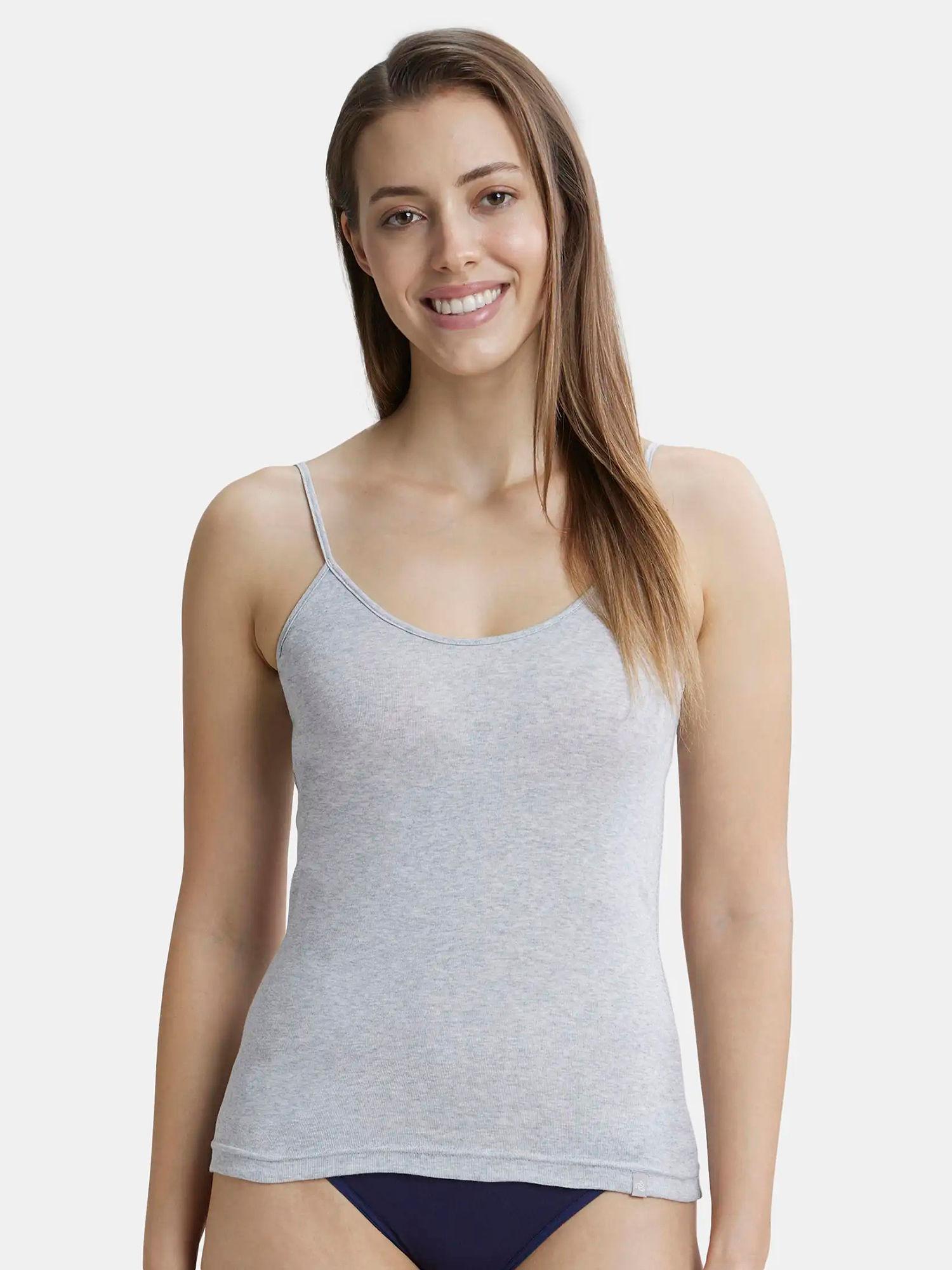 1487 women's combed cotton rib camisole with adjustable straps-grey