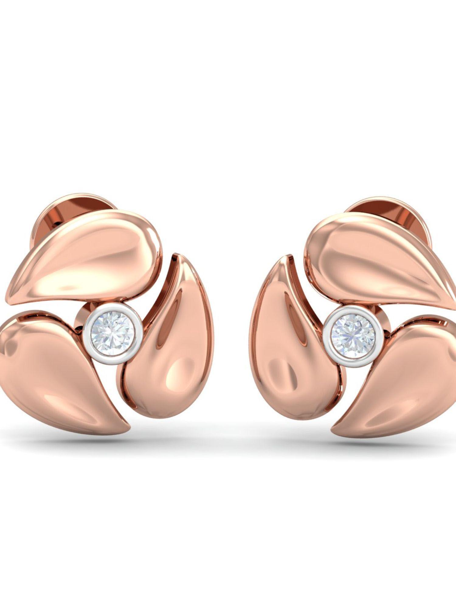 14k three petals rose-gold earrings for women and girls