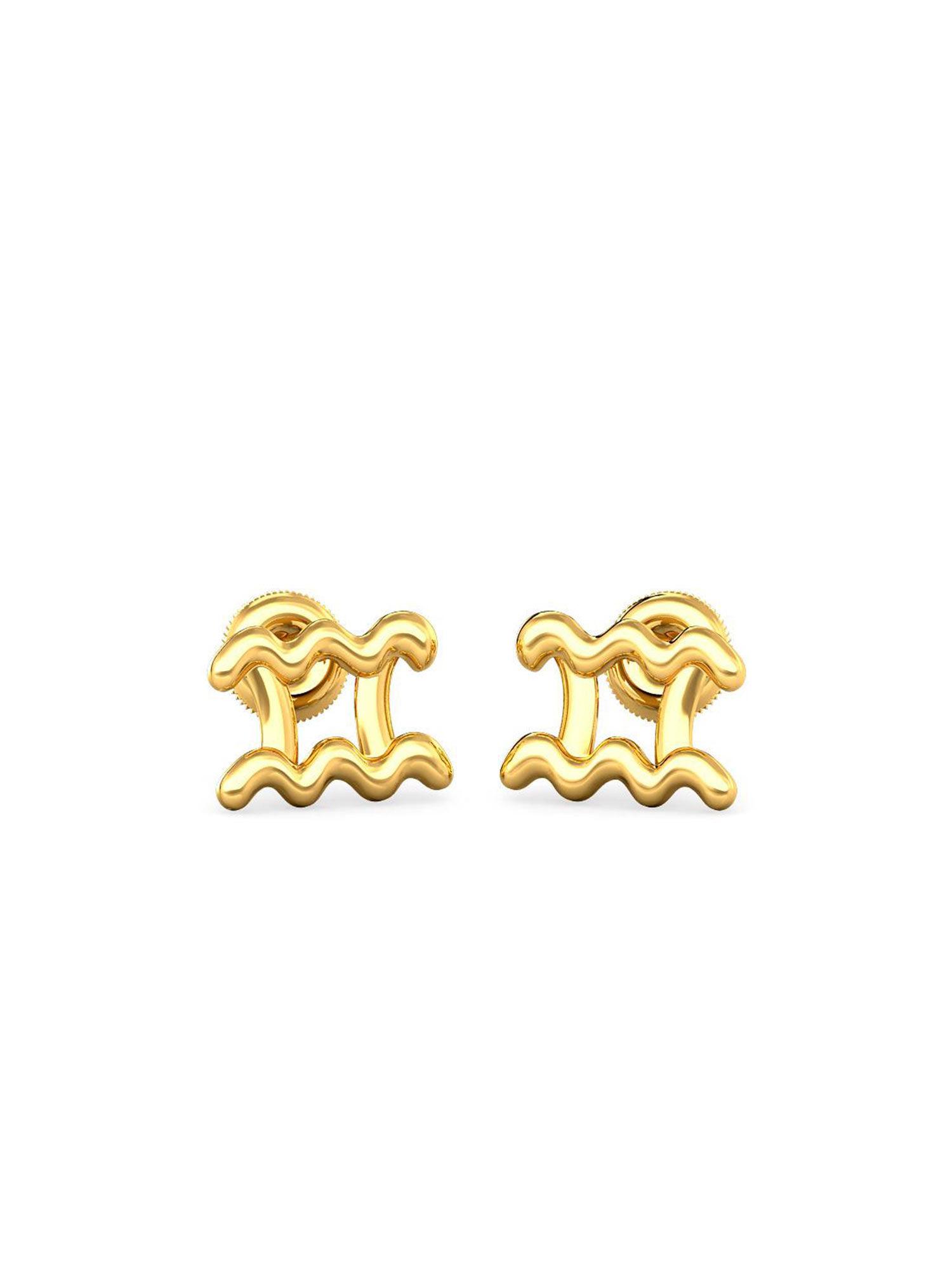 14k yellow gold aquarius stud earring for women