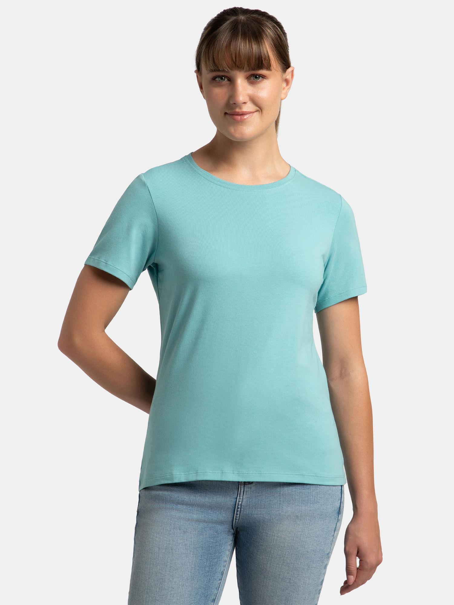 1515 women's cotton elastane crew neck t-shirt blue