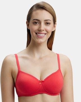 1723 wirefree padded cotton elastane medium coverage lace styling t-shirt bra