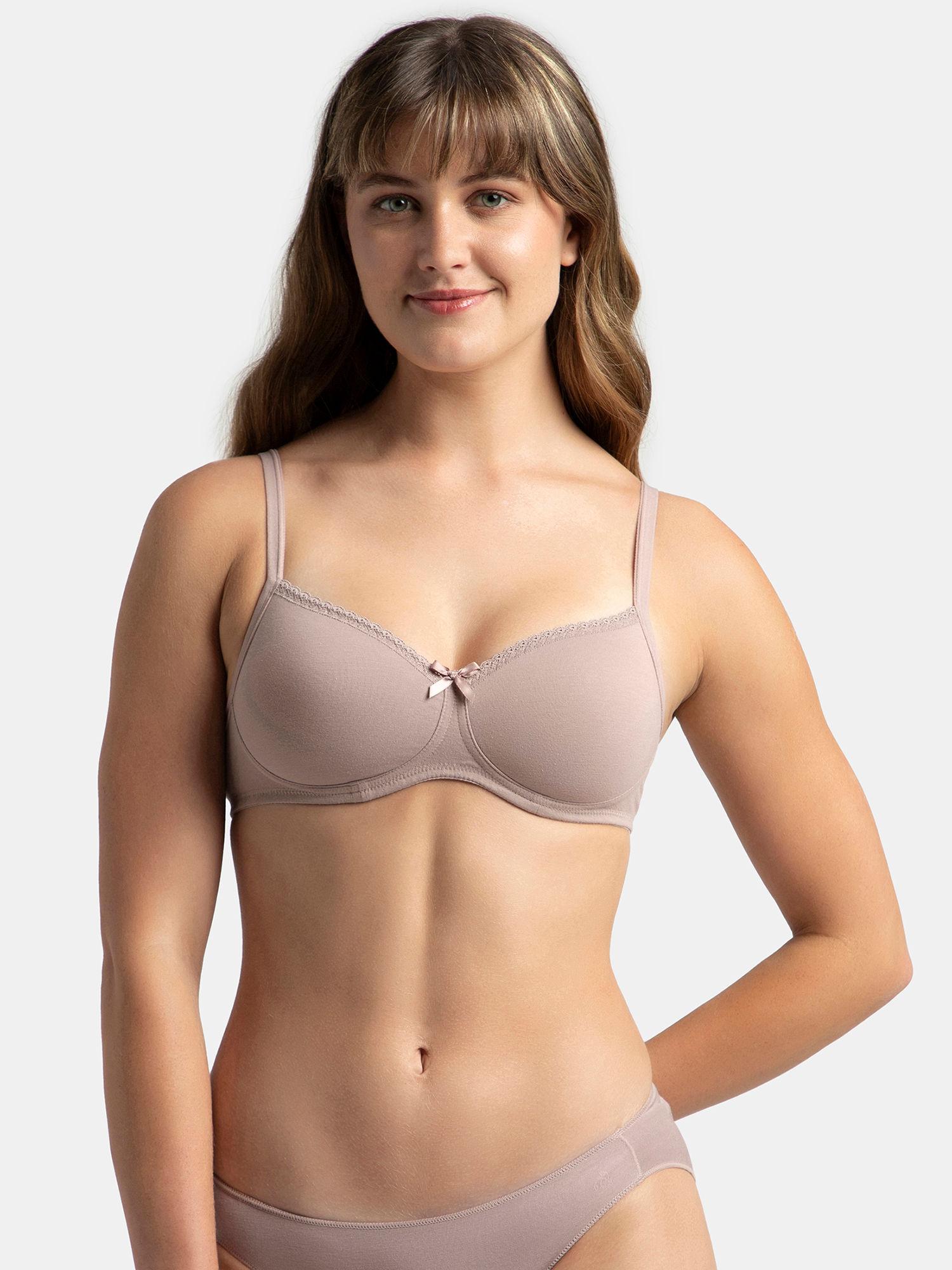 1723 wirefree padded cotton elastane medium coverage t-shirt bra - mocha