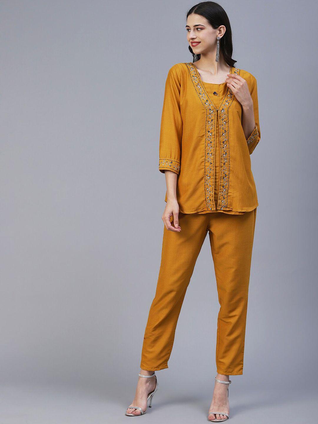 18 attitude ethnic motif embroidered regular beads and stones straight kurti with trousers