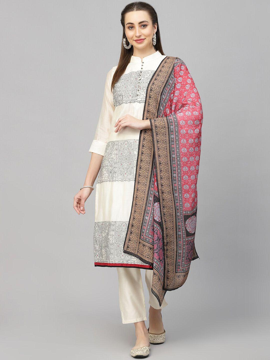 18 attitude ethnic motifs embroidered thread work kurta with trousers & dupatta
