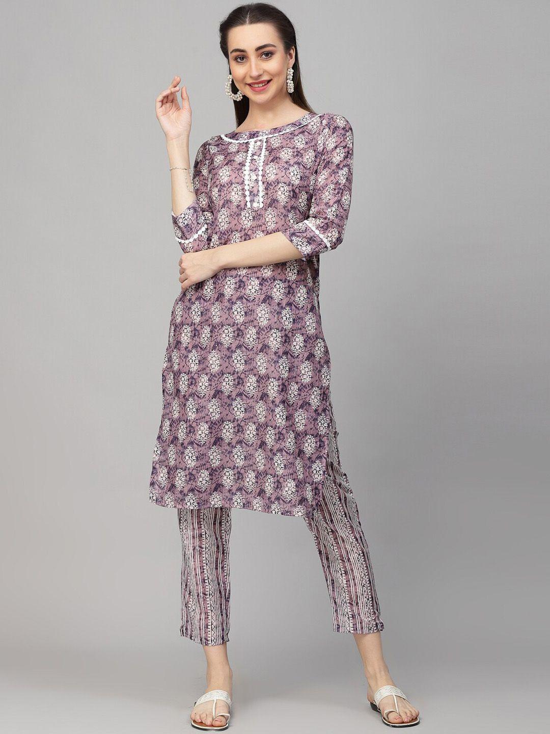 18 attitude ethnic motifs printed lace detail straight kurta & trousers