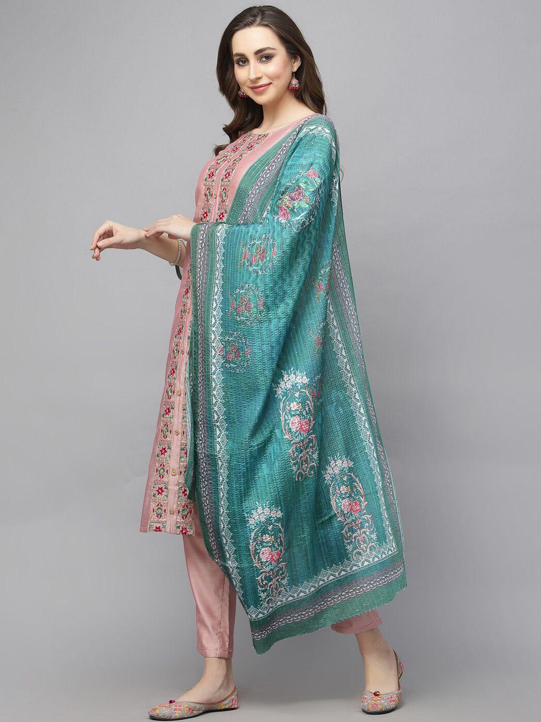 18 attitude floral embroidered regular thread work chanderi silk kurta with trousers &