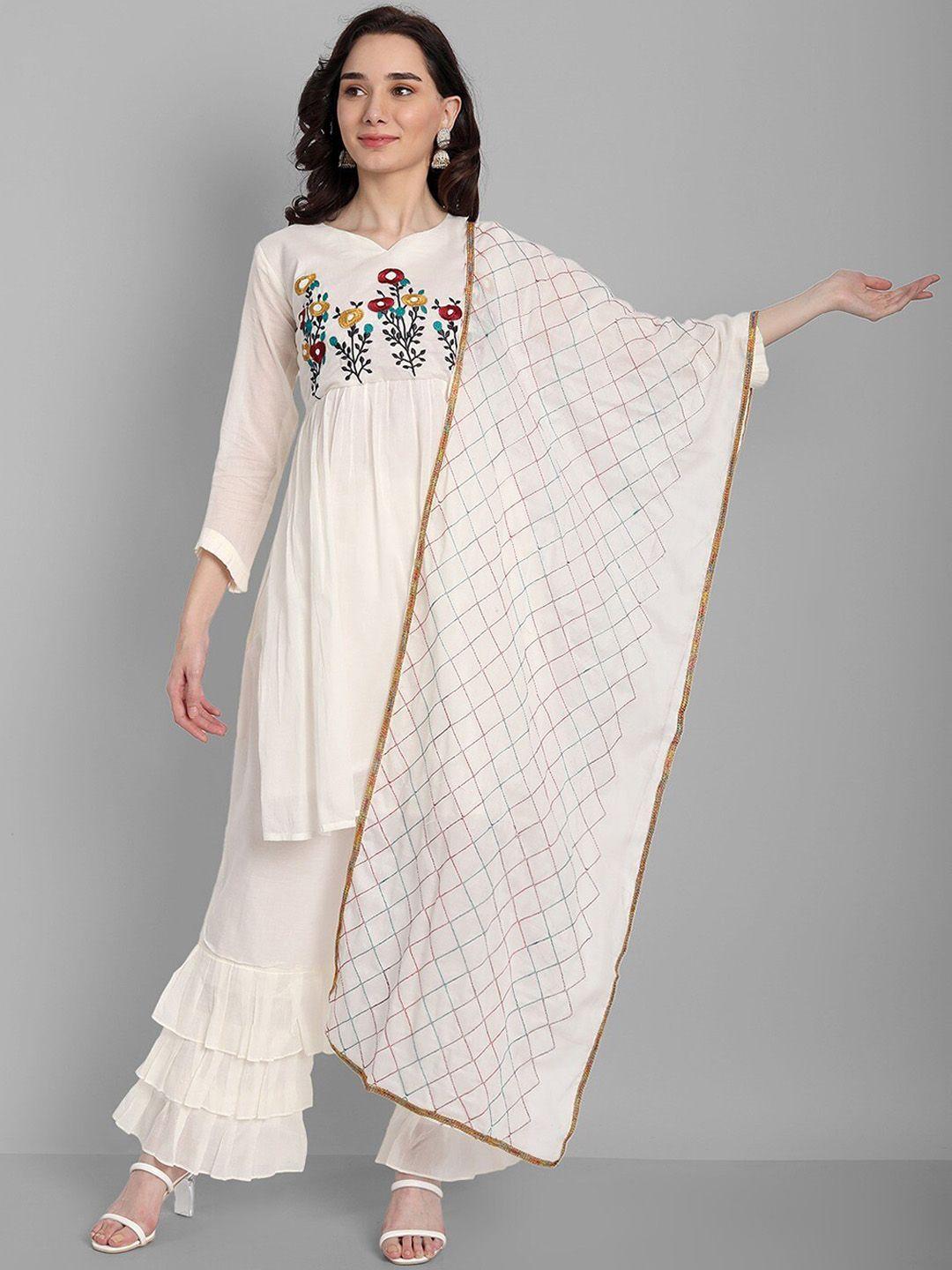18 attitude floral embroidered thread work pure cotton kurta with trousers & with dupatta