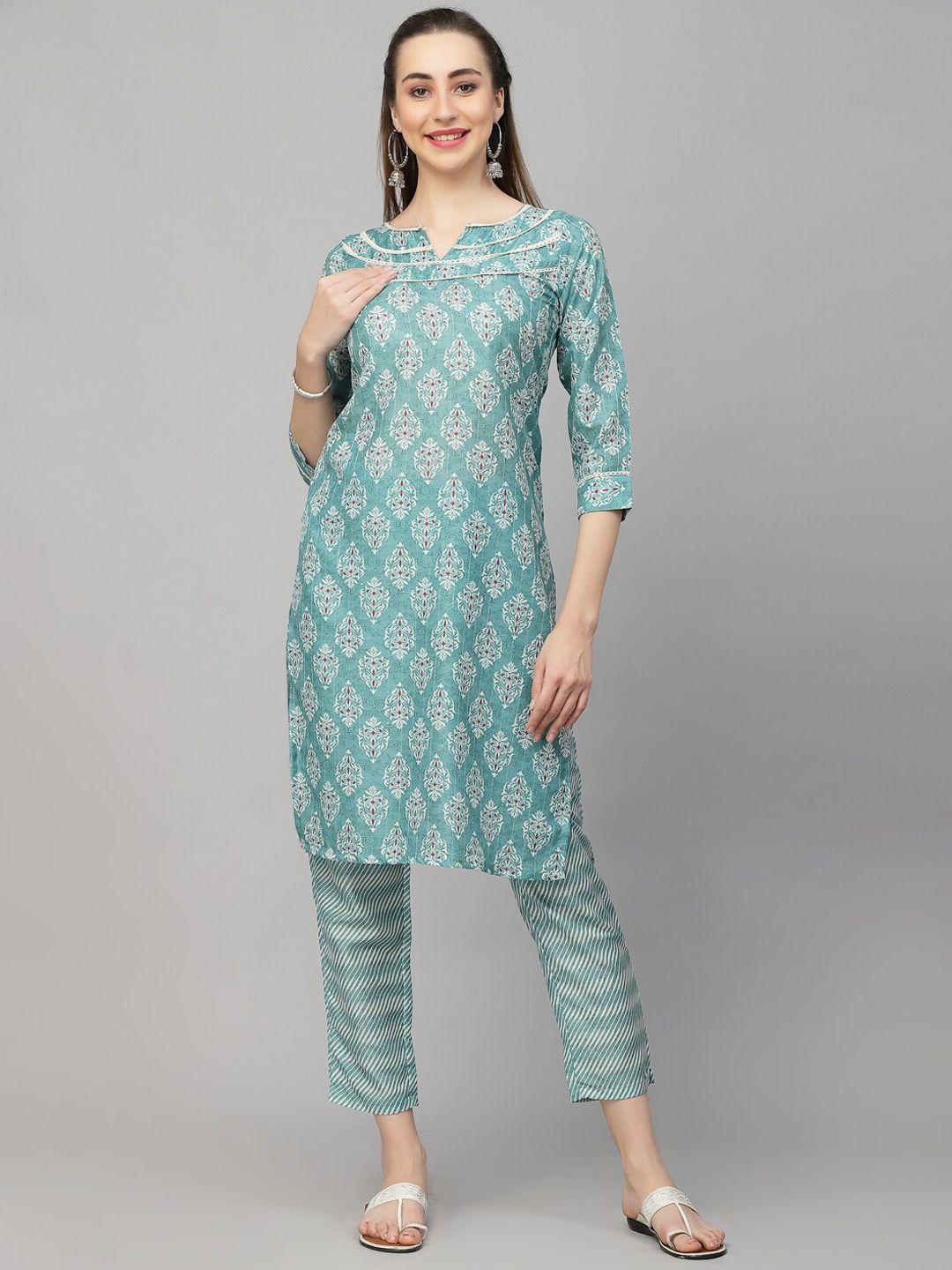 18 attitude turquoise blue floral printed regular kurta with trousers