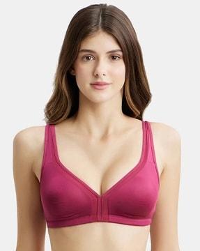 1820 wirefree non padded soft touch microfiber nylon elastane full coverage stylised mesh panel t-shirt bra