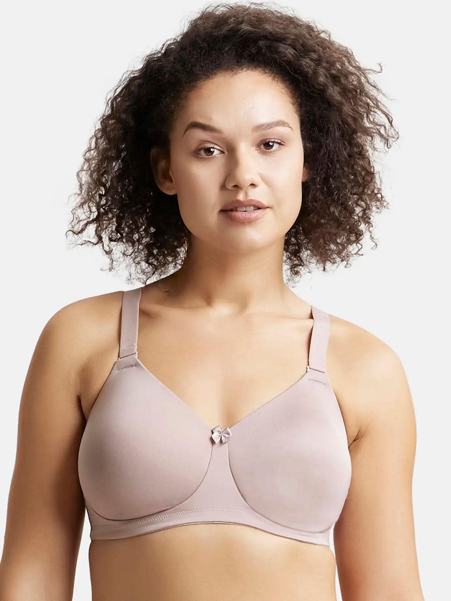 1829 wirefree padded soft touch microfiber elastane plus size bra - mocha