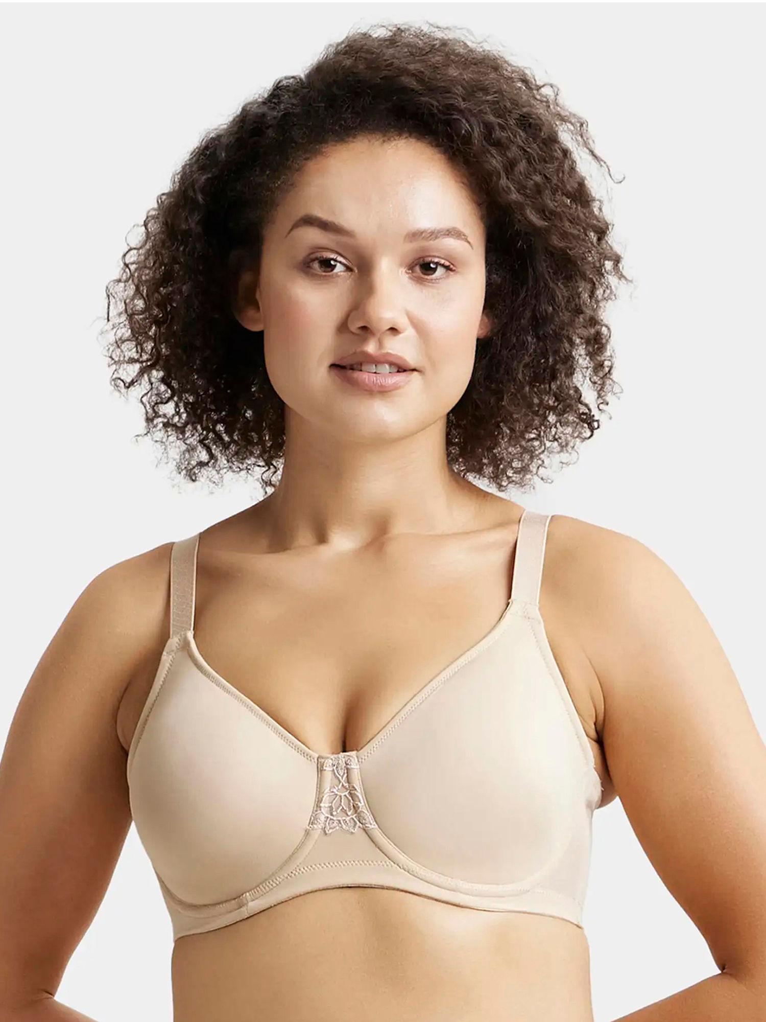 1855 women wired padded microfiber full coverage plus size bra with broad wings - nude