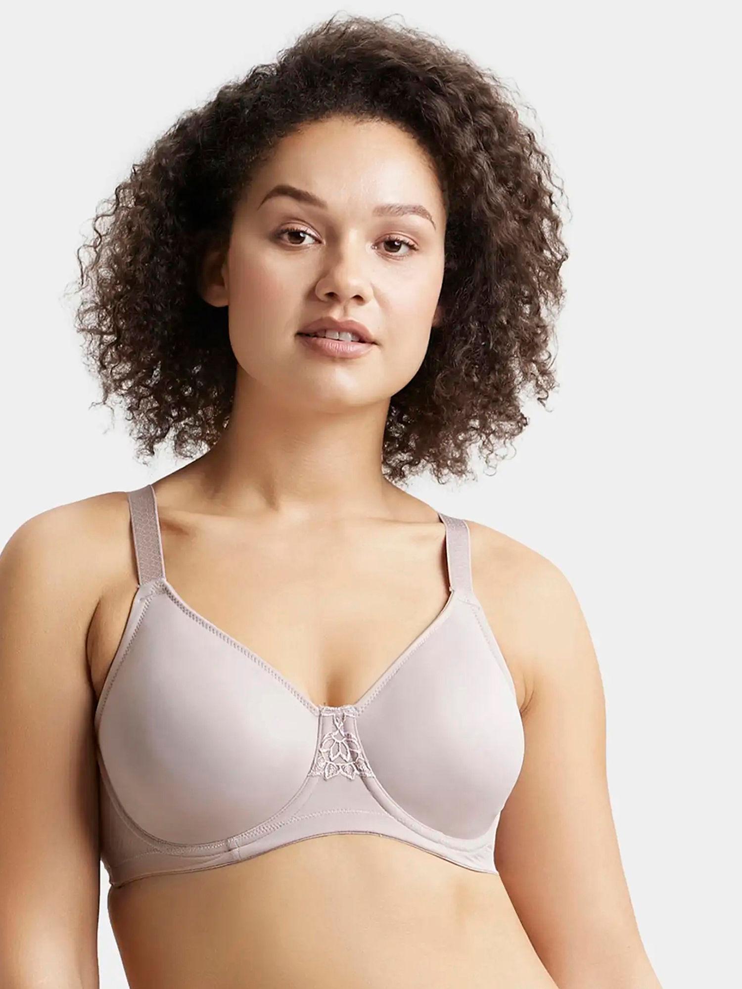 1855 women wired padded microfiber full coverage plus size bra with broad wings -mocha