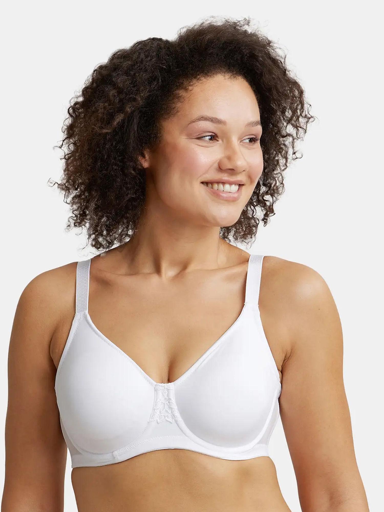 1855 women wired padded microfiber full coverage plus size bra with broad wings -white