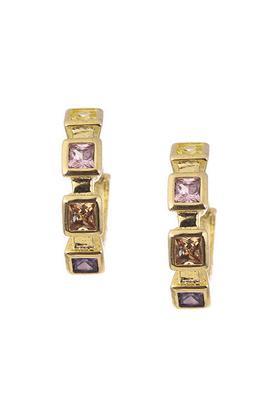 18k yellow gold plated multi colour crystal square huggies