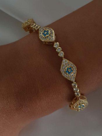 18k yellow gold plated turquoise crystal evil eye emira bracelet