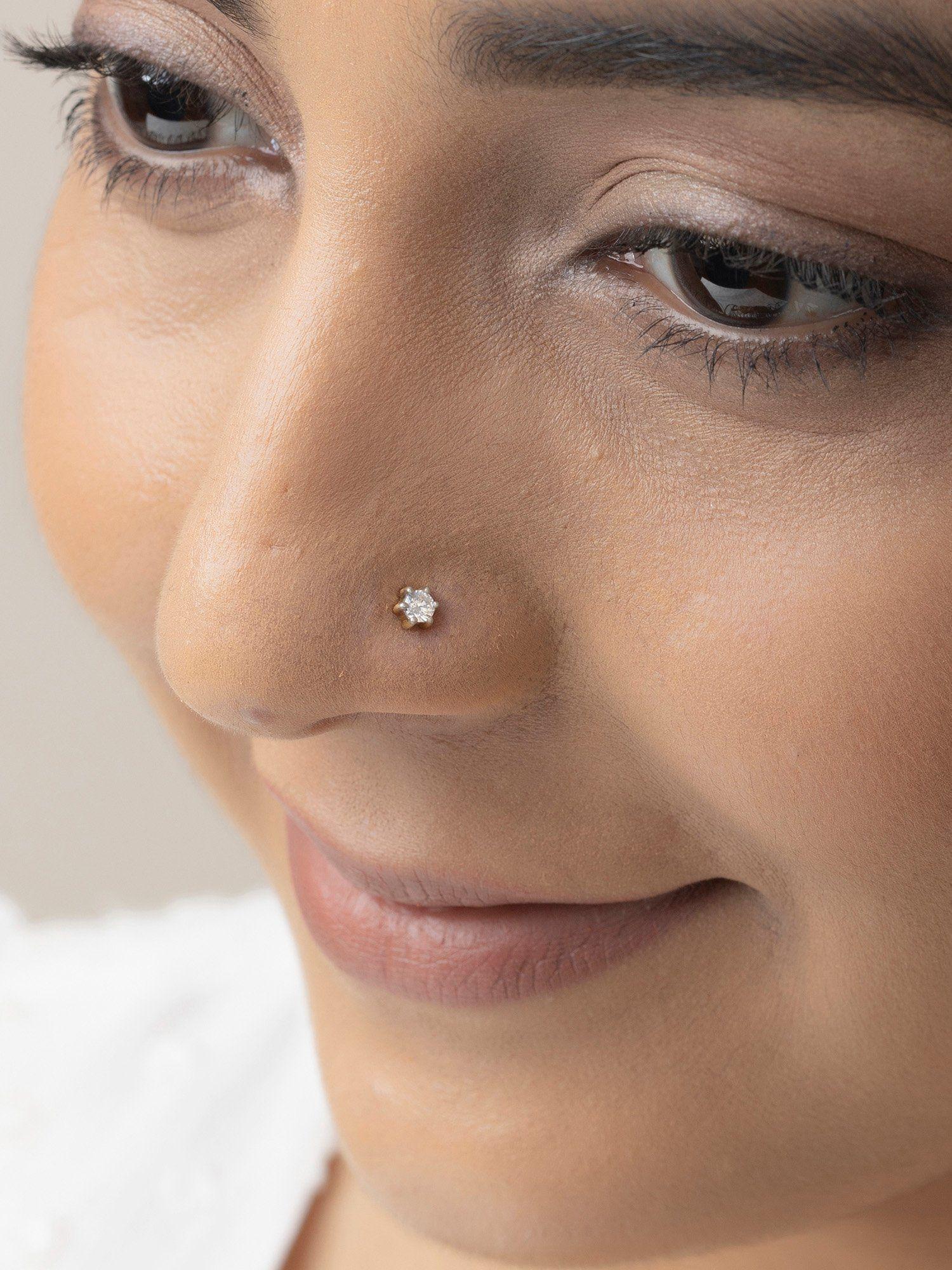 18k classic gold plated sterling silver zircon nose pin