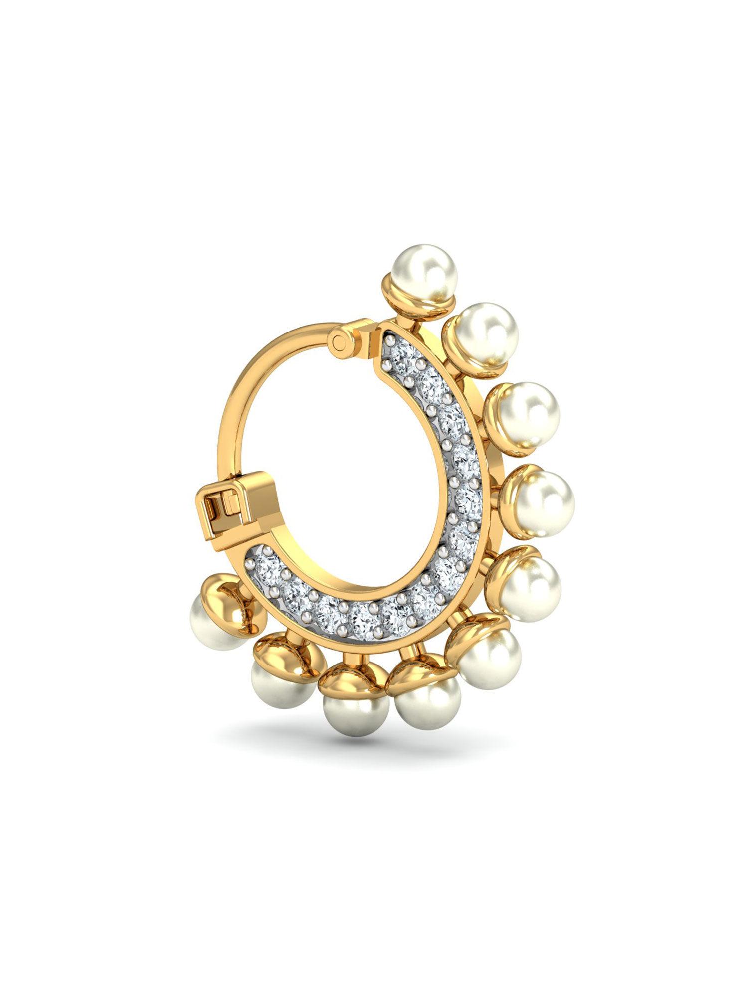 18k dream pearl and diamond nose ring for women and girls