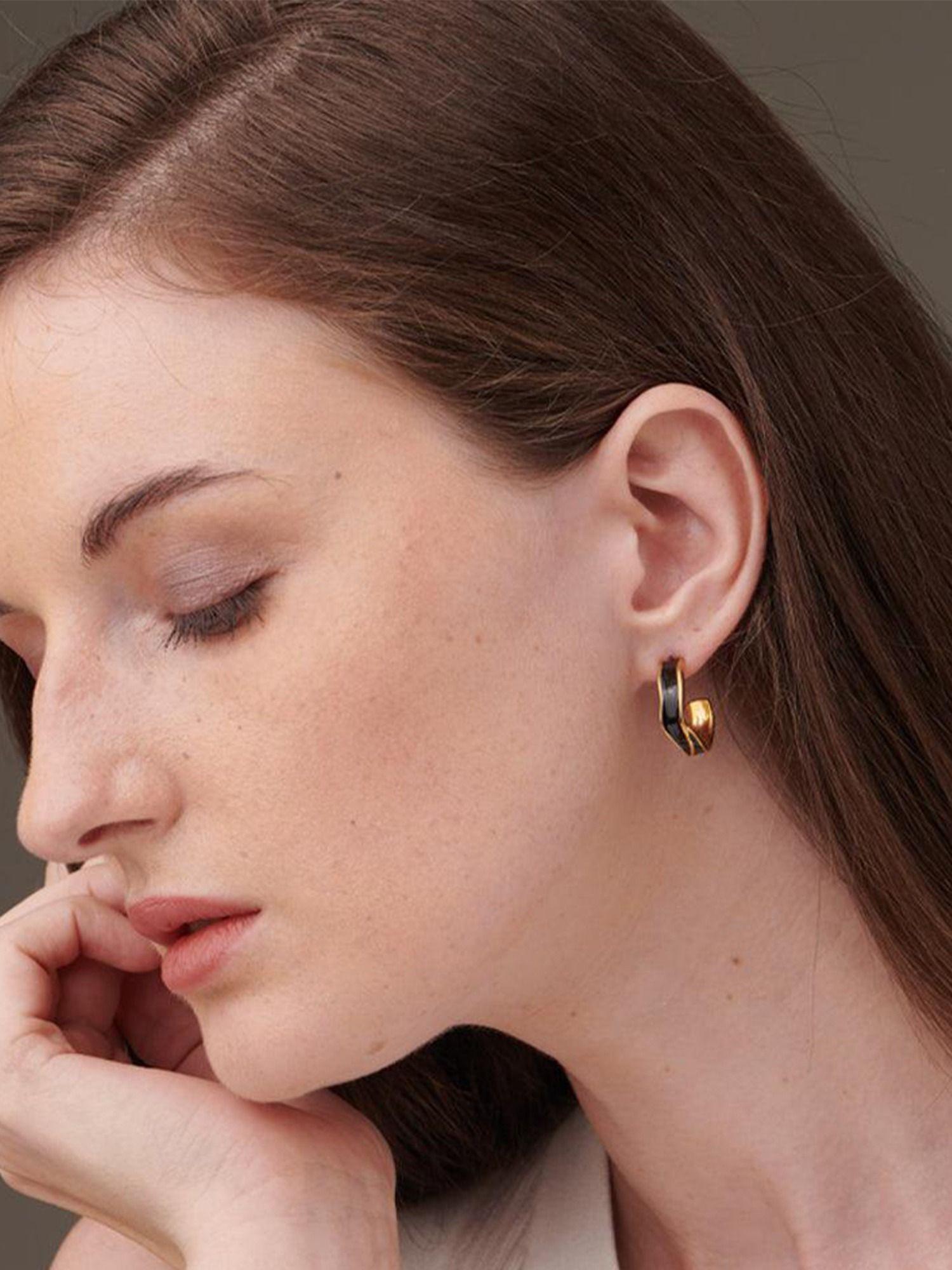 18k gold plated black round hoop earrings for women