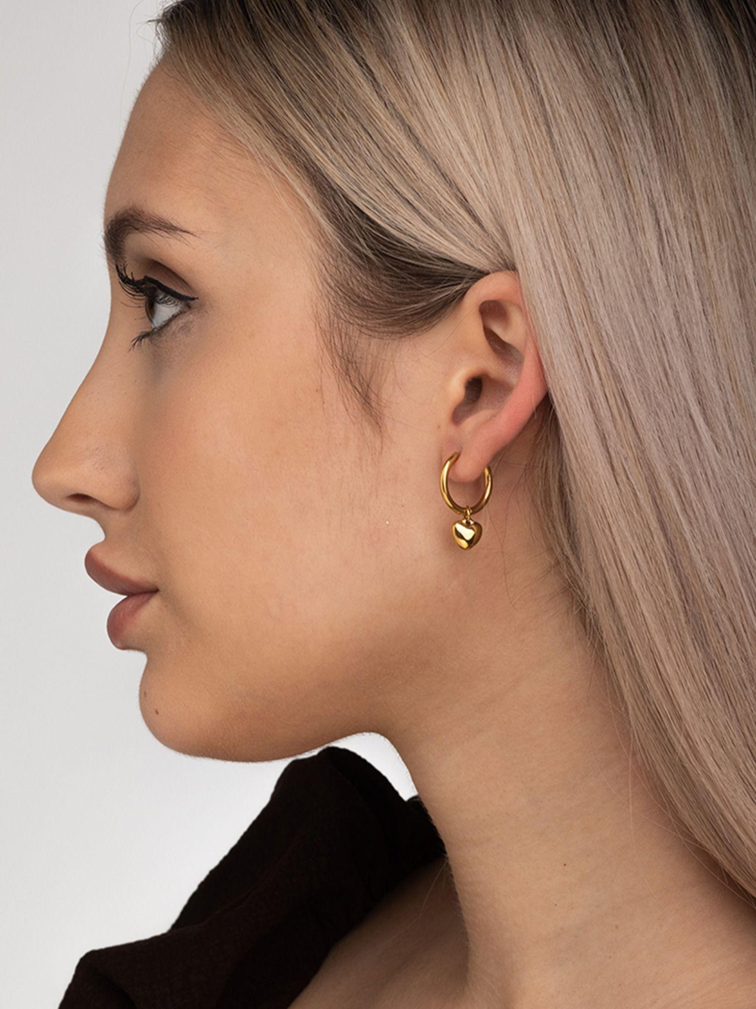 18k gold plated small heart hoop earrings for women