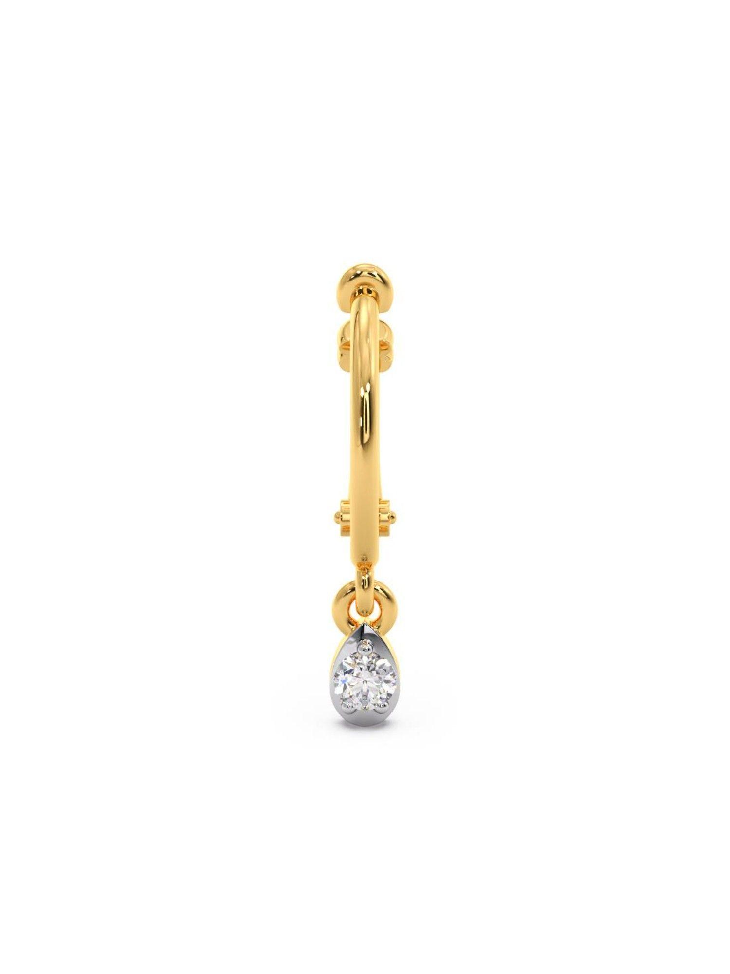 18k yellow gold bis hallmark 1 diamond wee drop nose pin for women