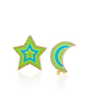 18kt gold-plated moon & star mismatch earrings