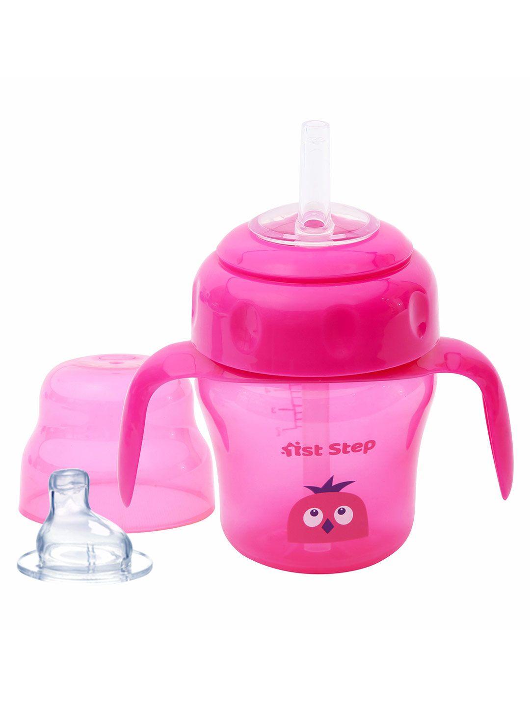 1st step infants kids pink solid interchangeable sipper with soft silicone spout and straw