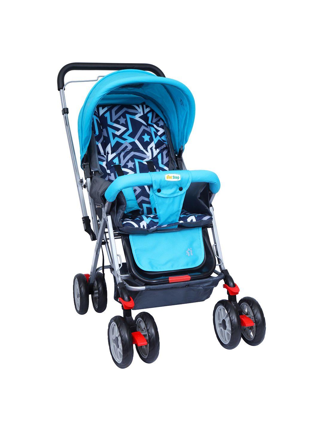 1st step kids blue & black baby stroller with 5 point safety harness & reversible handlebar