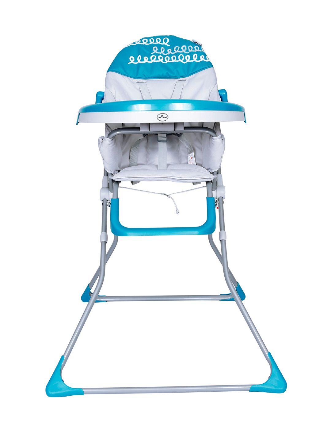 1st step infant blue printed high chairs with 5 point harness