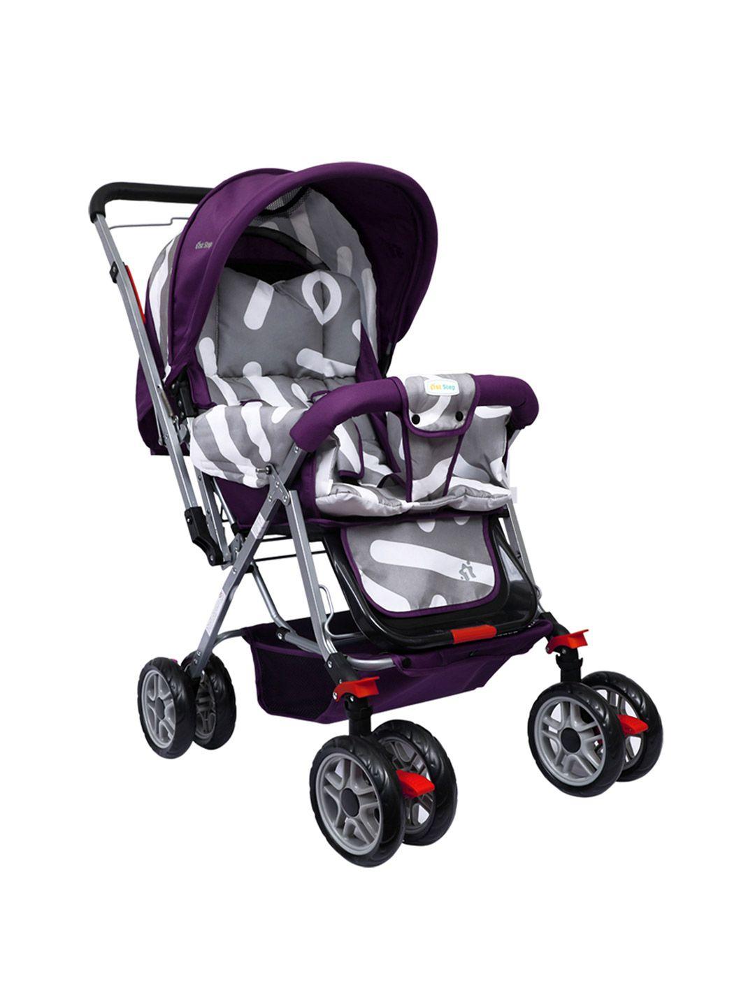 1st step kids purple baby stroller with 5 point safety harness & reversible handlebar