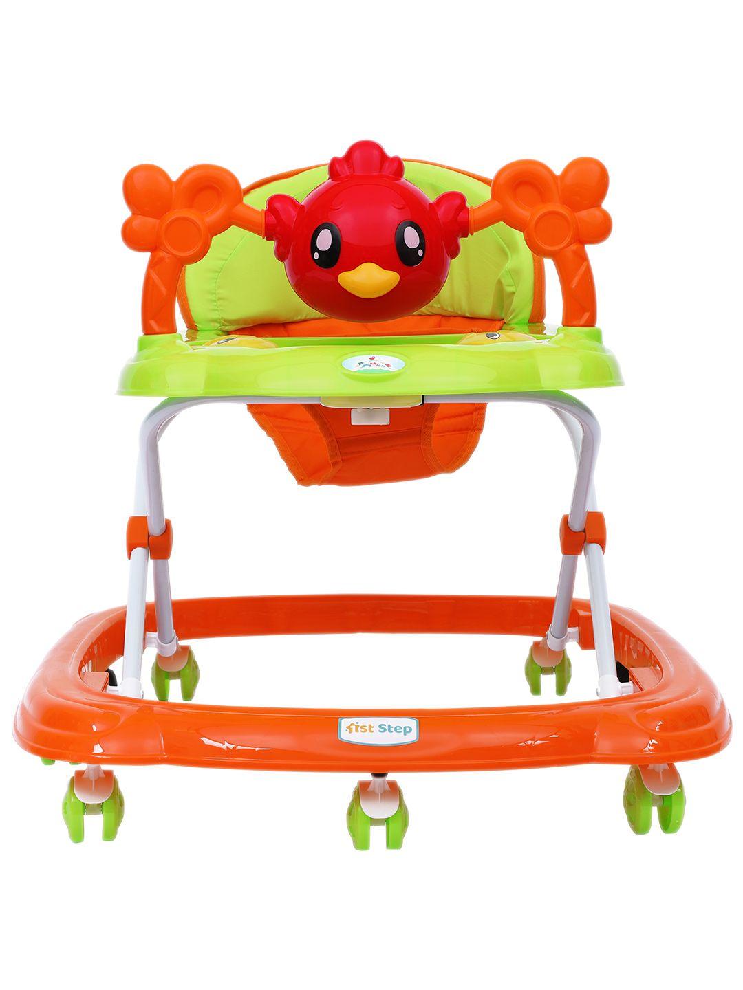 1st step unisex kids orange walker with 4 level height adjustment & musical play tray