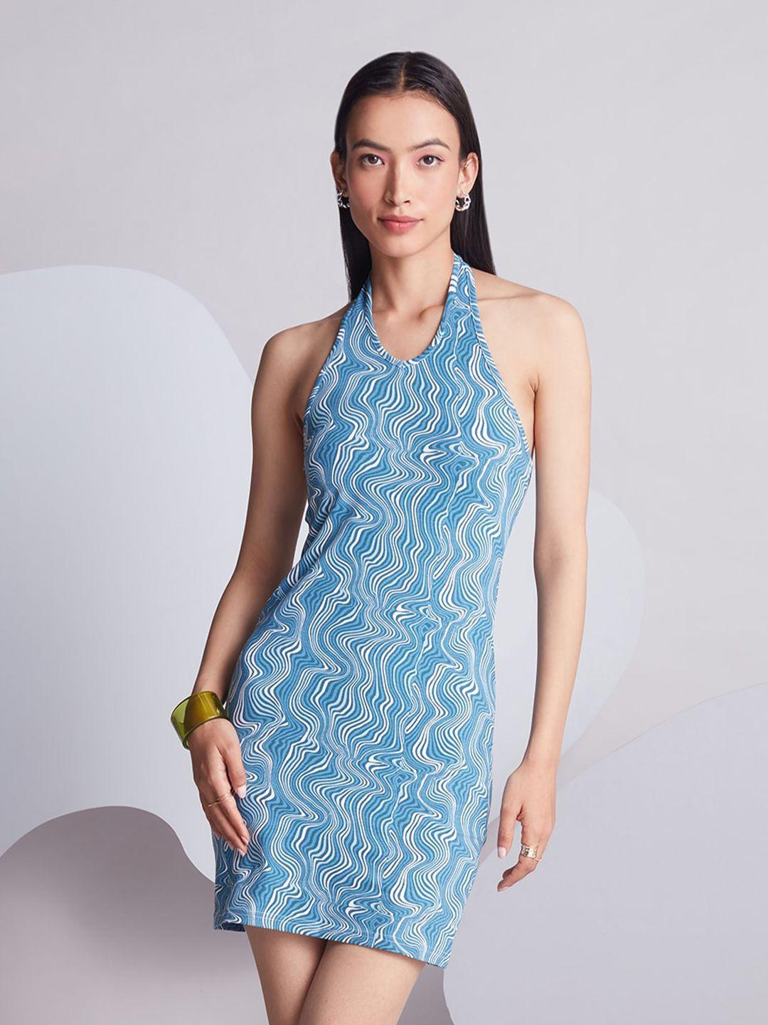 20dresses abstract printed halter neck sheath dress