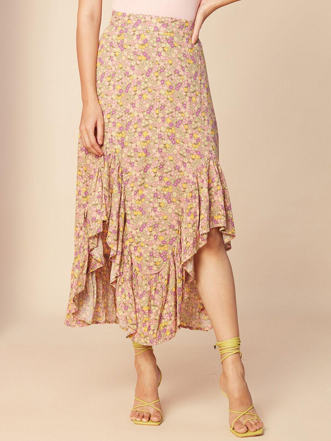 20dresses floral printed asymmetric slip-on midi a-line skirt