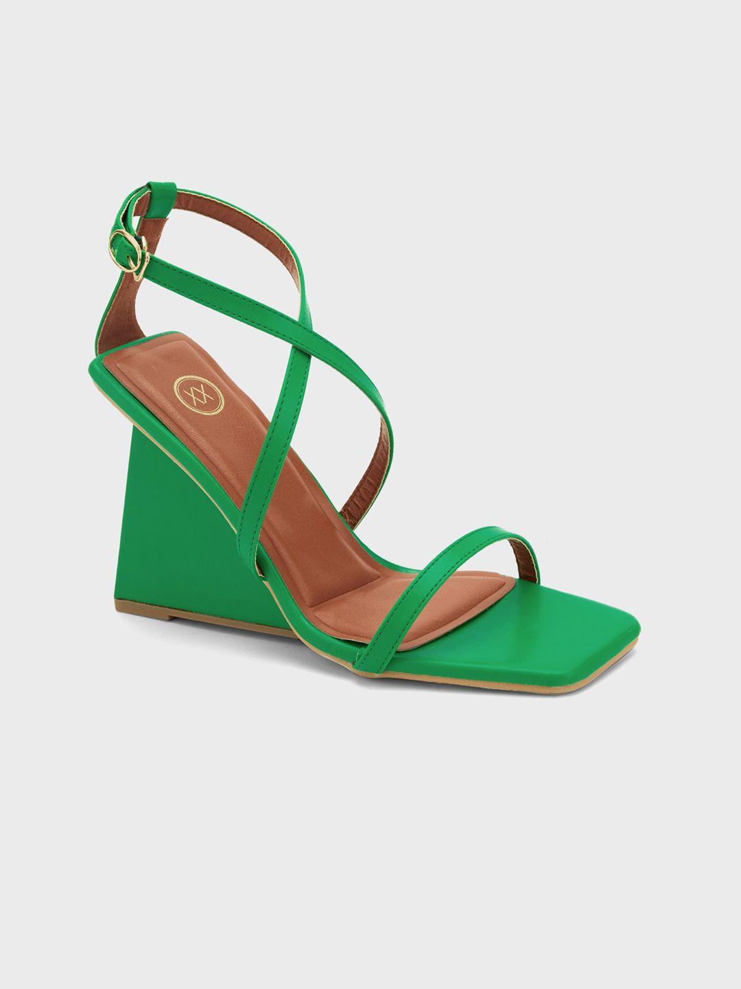 20dresses green strappy triangular block heels
